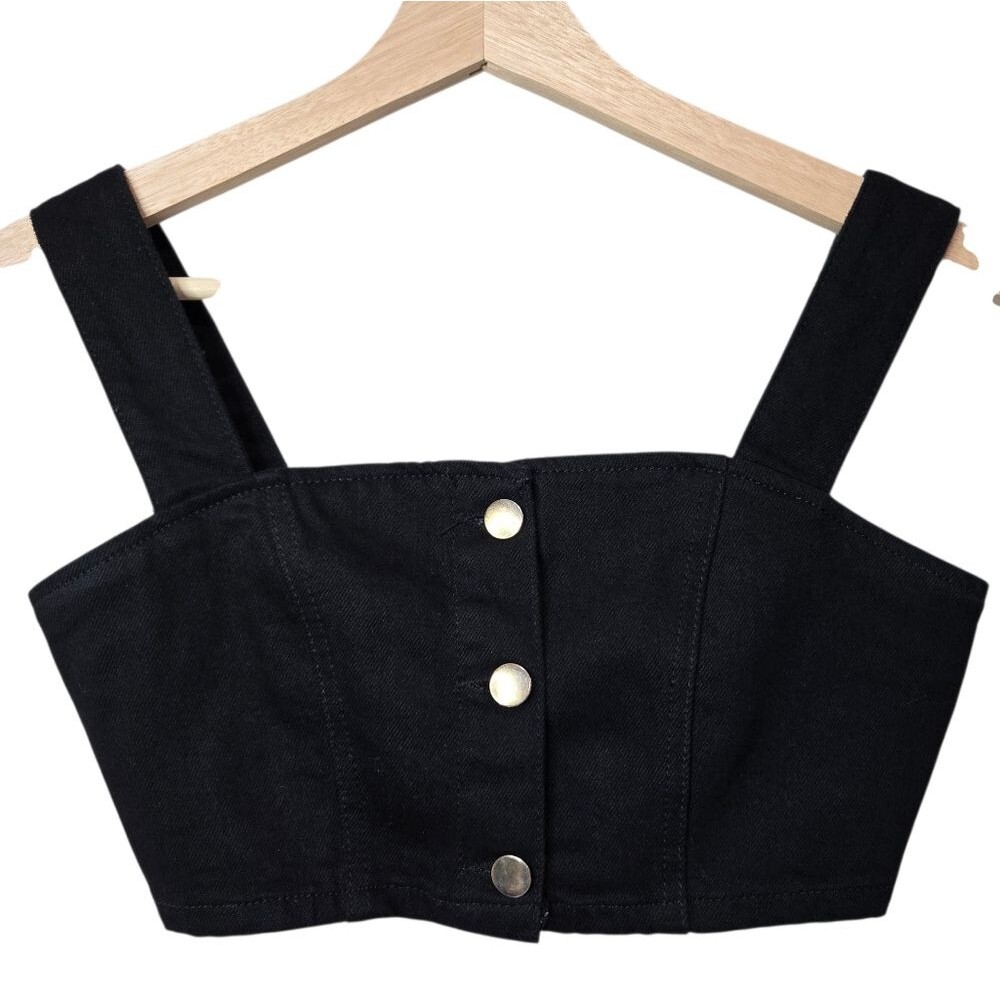 Reformation Chrissy Black Buttoned Denim Top Size 2